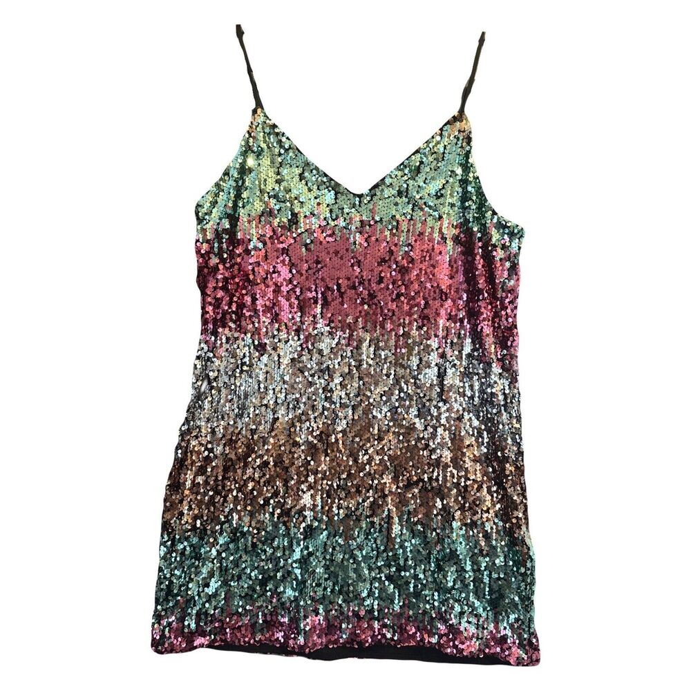 Express Sequin Sleeveless Mini Dress Size XL Mermaid Colorful Bodycon Clubbing